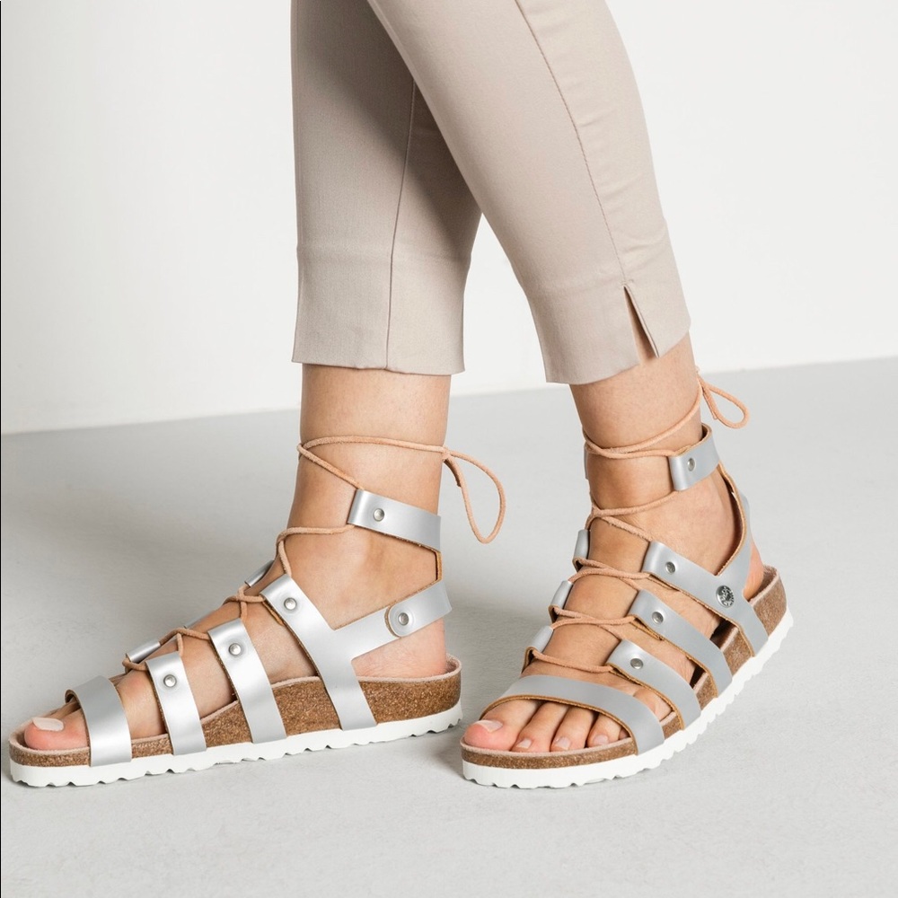 Birkenstock Cleo frosted metallic silver leather